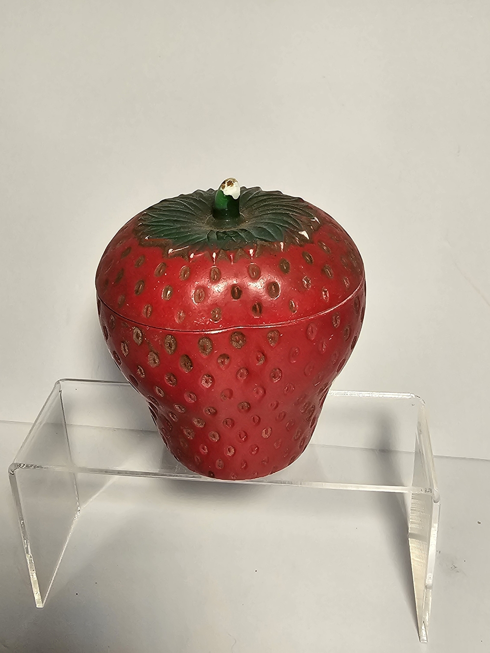 Vtg. Hazel Atlas Strawberry Jam Jelly Jar Container Pot 4" Painted Milk Glass